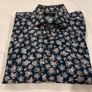 Sand Men L/S Shirt Teal/White/Light Blue/Tan; Neck 15.5; Size 40